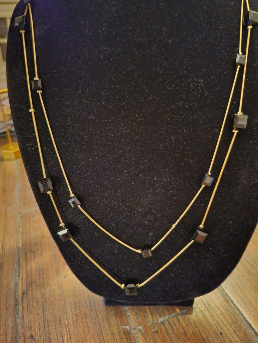 Black & Gold Toned Square Beaded Necklace